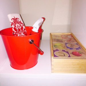 Water bottle, bucket and towel